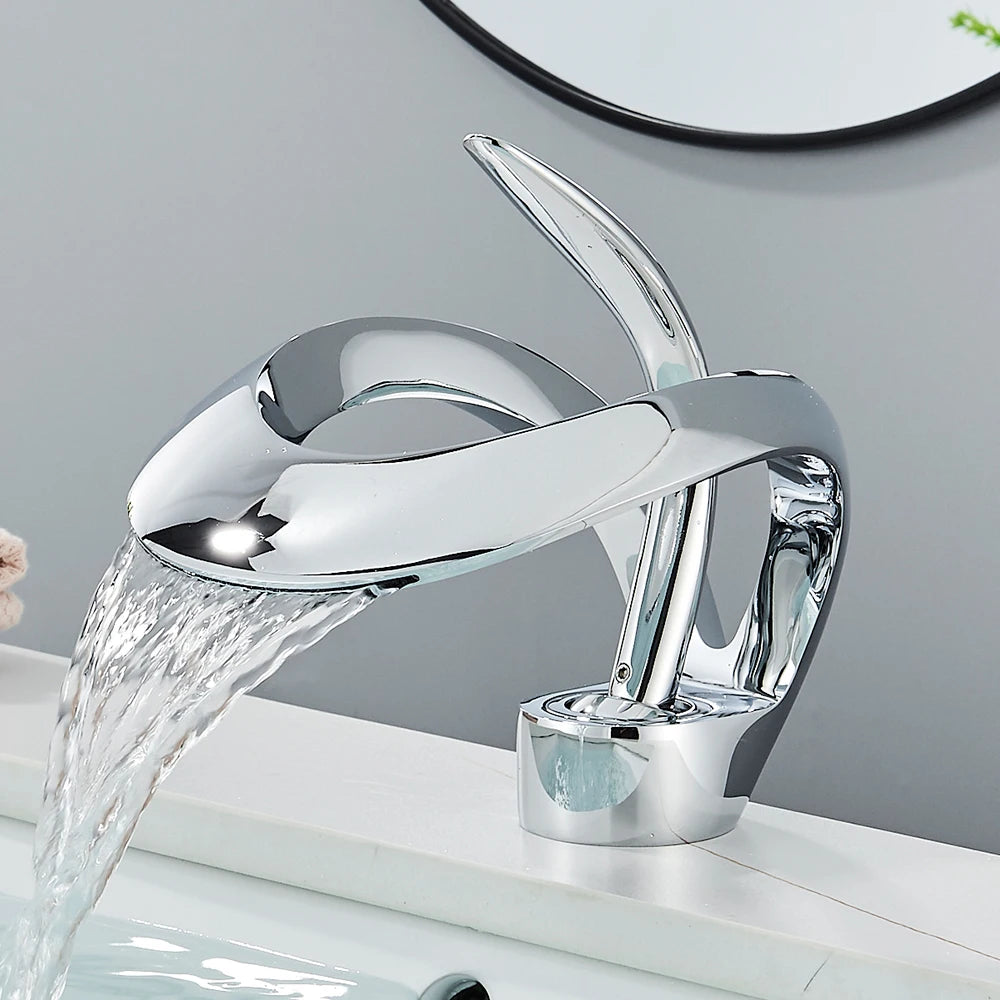 Rozin Luxury Basin Faucet Waterfall Deck Mount Hot Cold Mixer