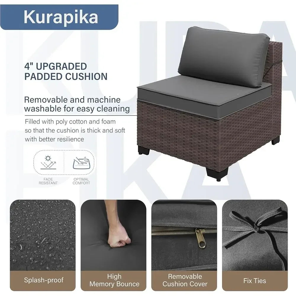 Outdoor Patio Rattan Wicker Swivel Rocking Sectional Sofa Set