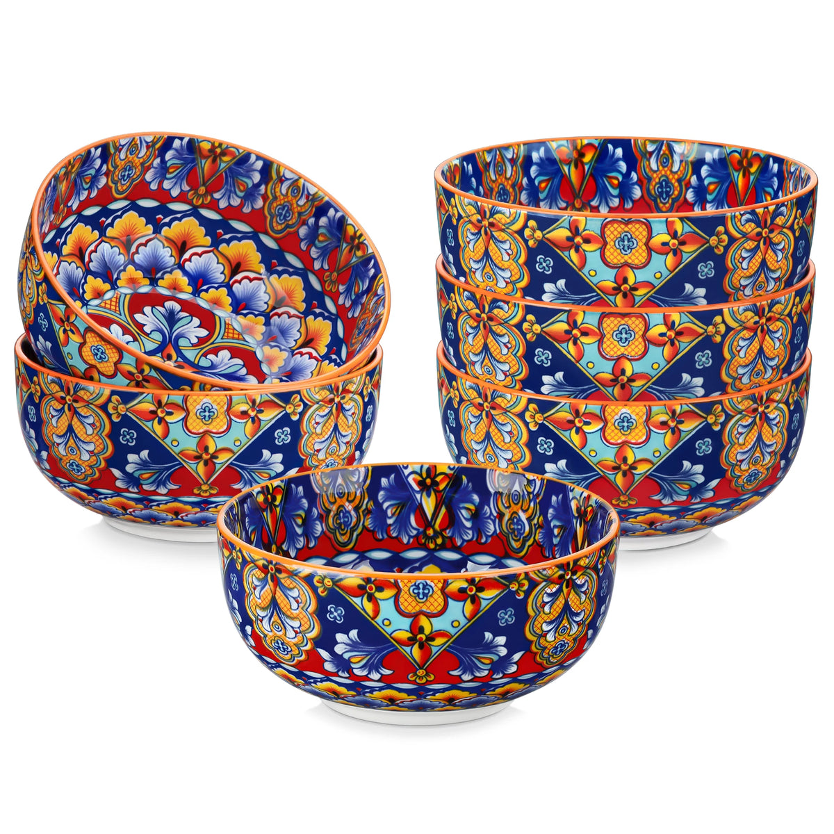 MALACASA Ceramic Cereal Bowls Set Bohemian Style For Salad Pasta