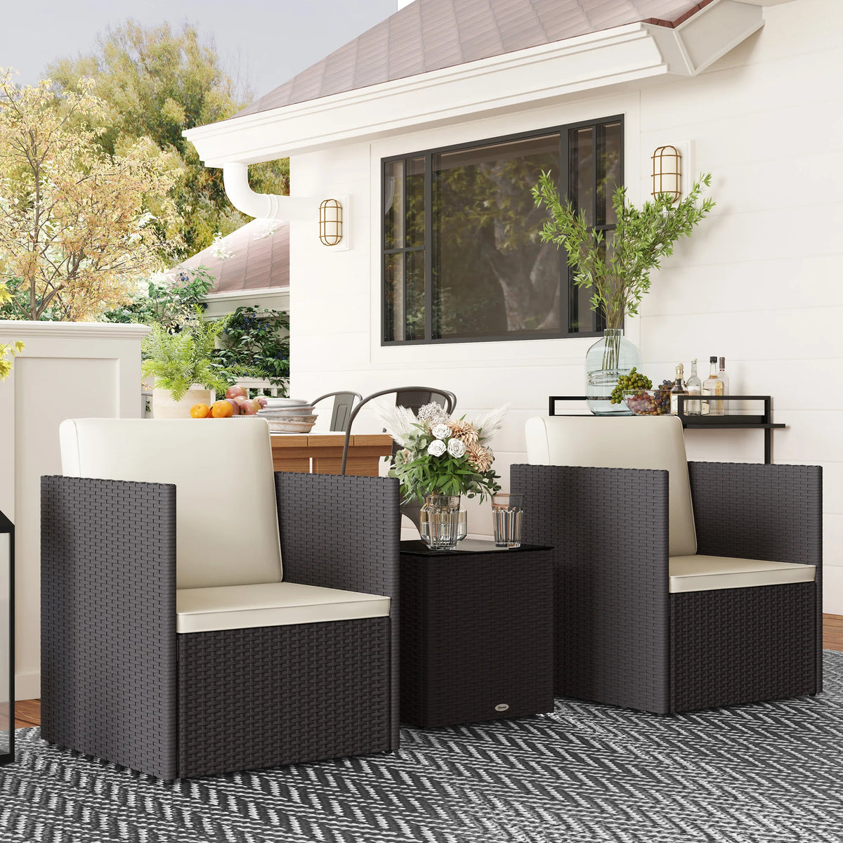 Outsunny Folding Wicker Patio Furniture Set For Outdoor Gardens