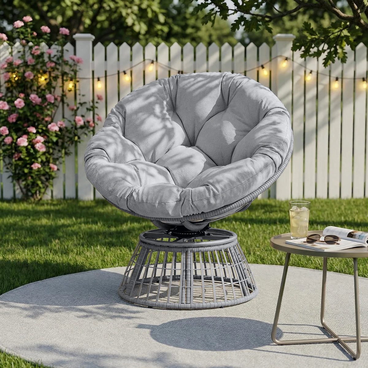 Avenvista Swivel Papasan Chair Outdoor Wicker Rattan Comfort