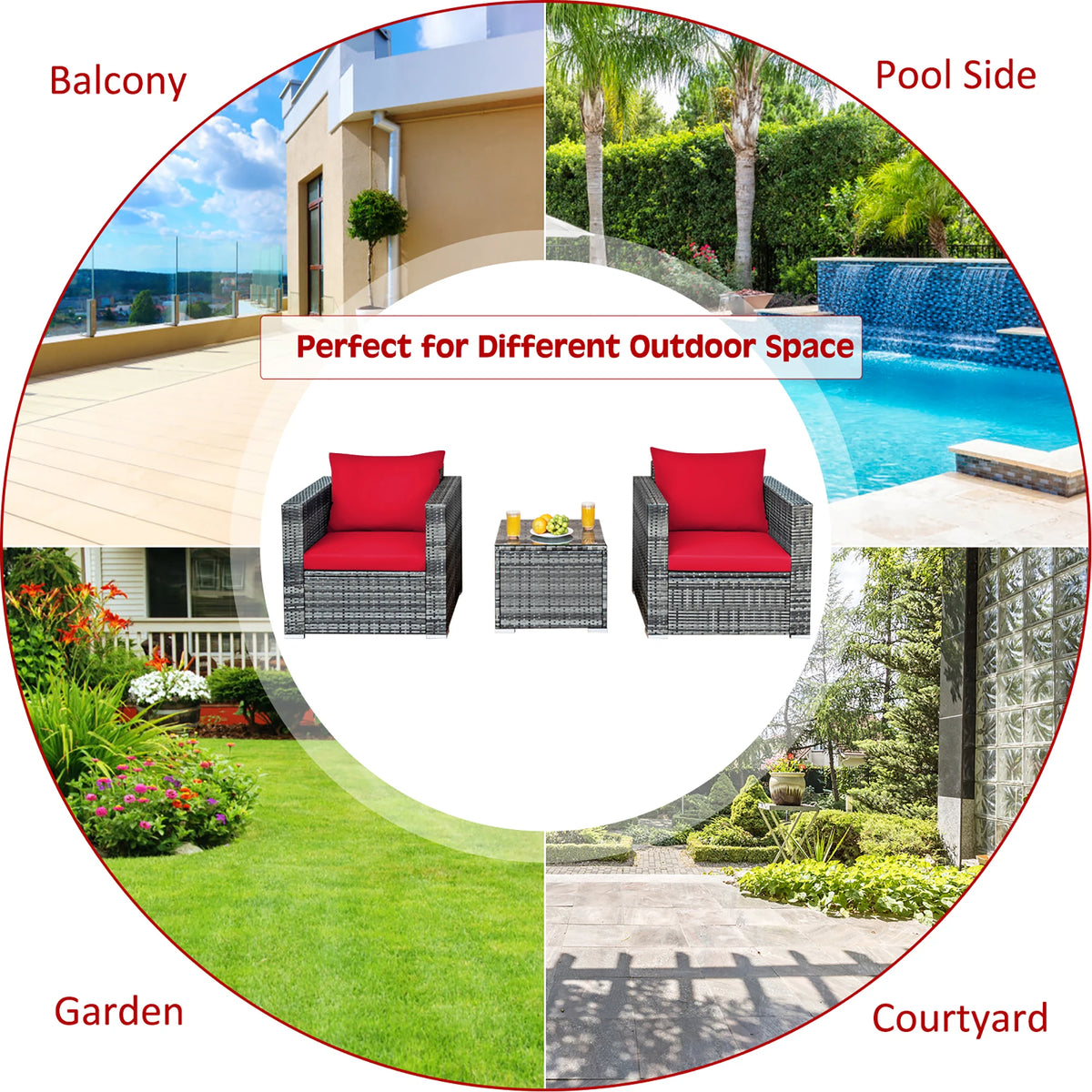 HOMASIS Outdoor Rattan Furniture Patio Bistro Set Cushioned Chairs