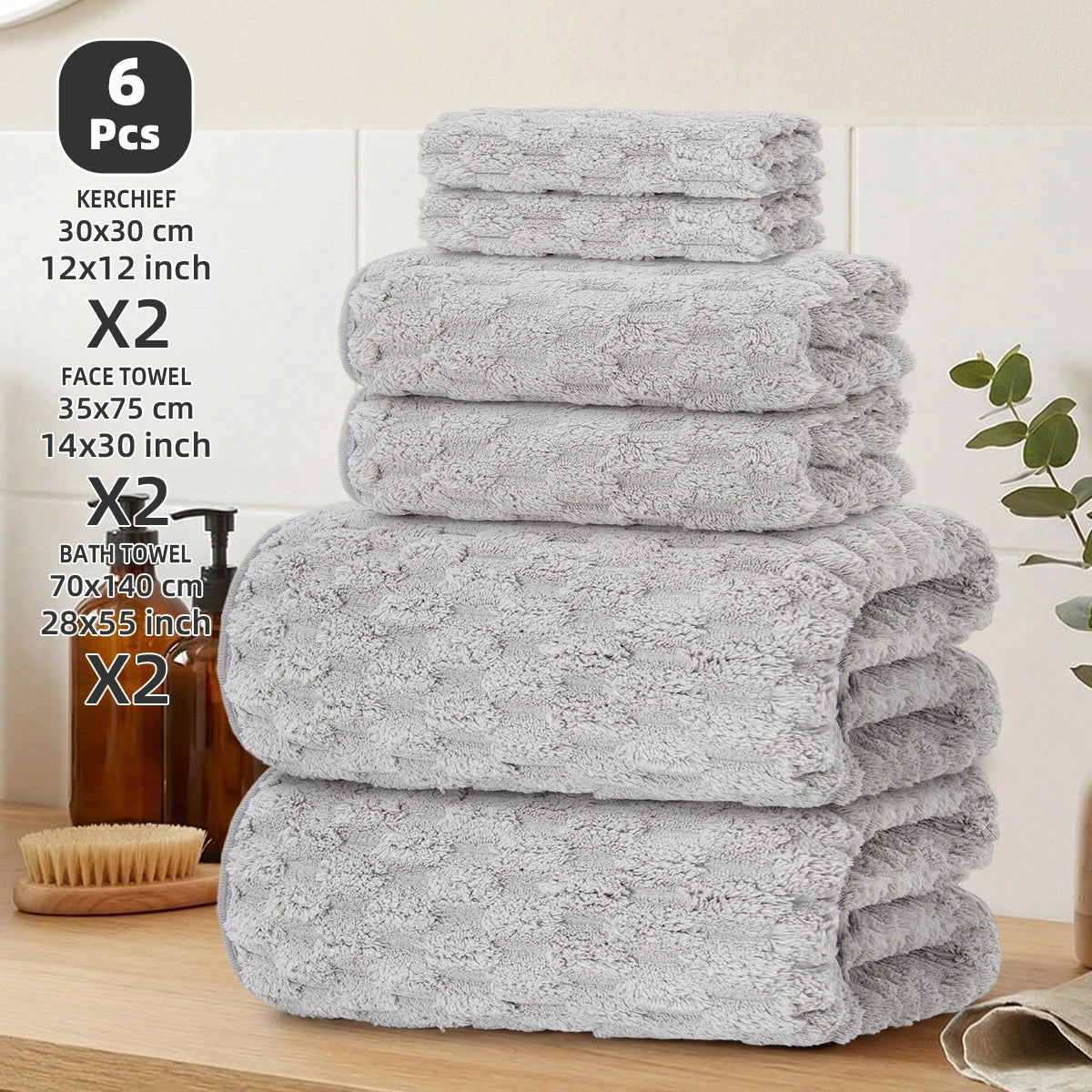 Luxury 6 Piece Velvet Bath Towel Set Soft Stain Resistant