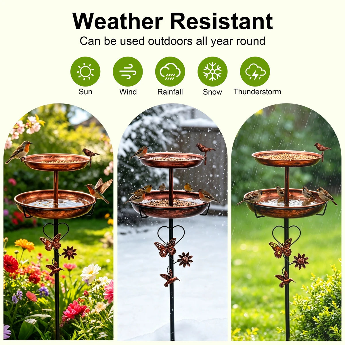 Double Layer Metal Bird Bath Stand With Five Pronged Base