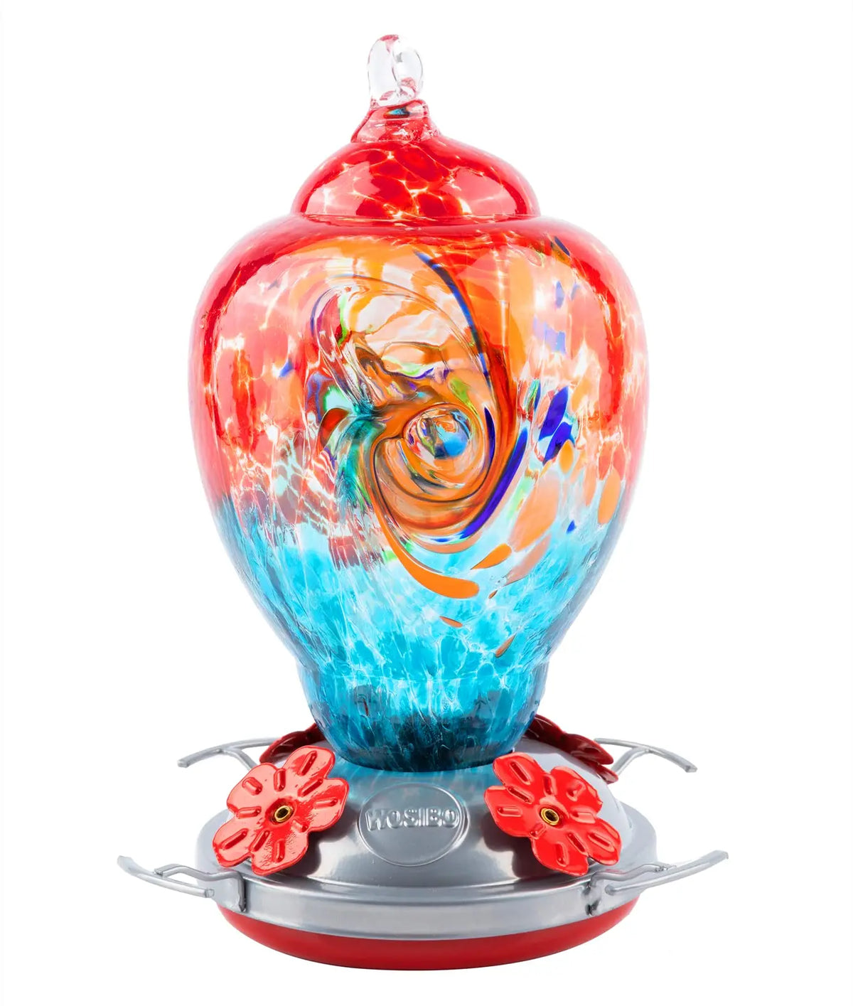 Hand Blown Glass Hummingbird Feeder With Ant Moat And Cleaning Brush