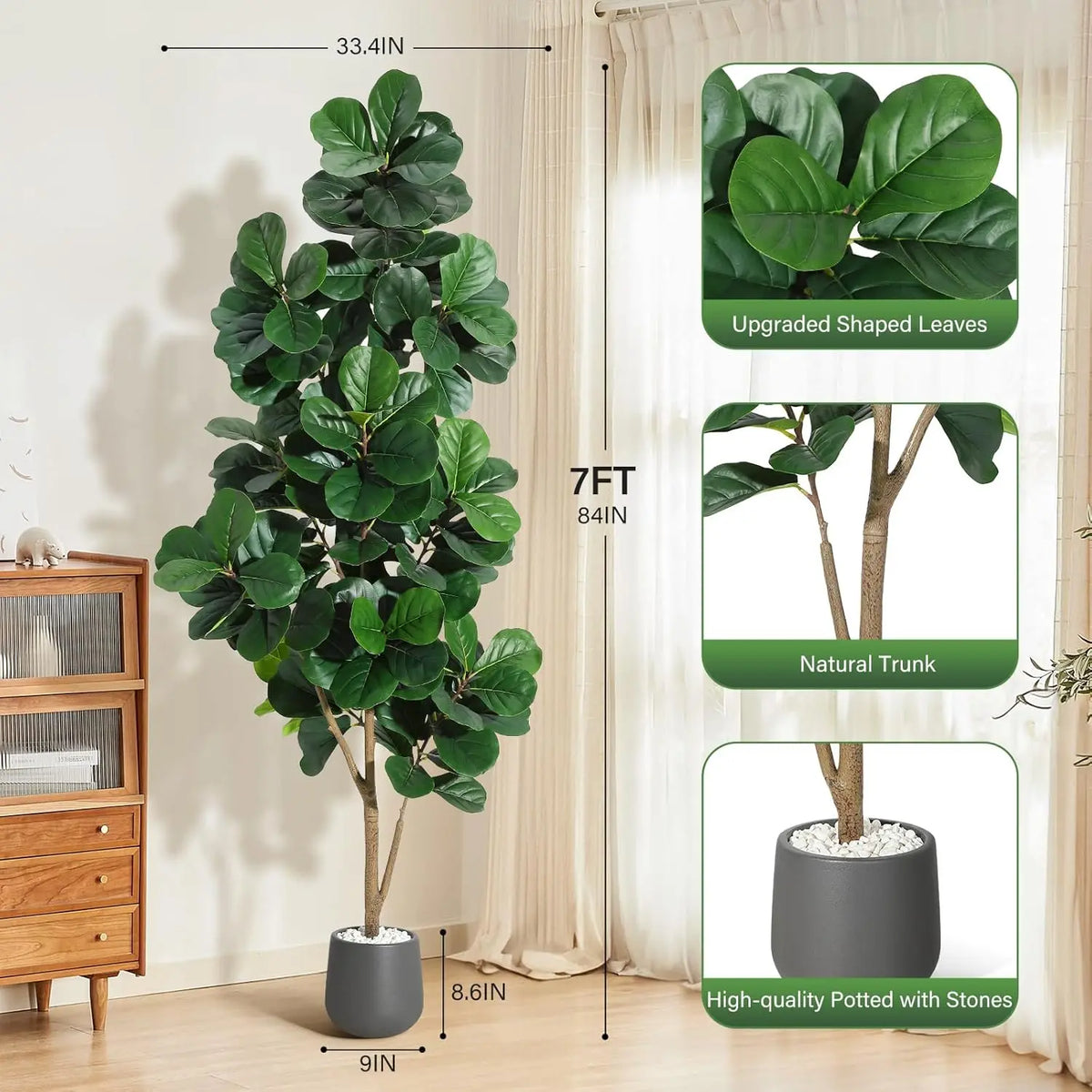 HiMISS Fiddle Leaf Fig Tree Artificial In Planter Home Decor