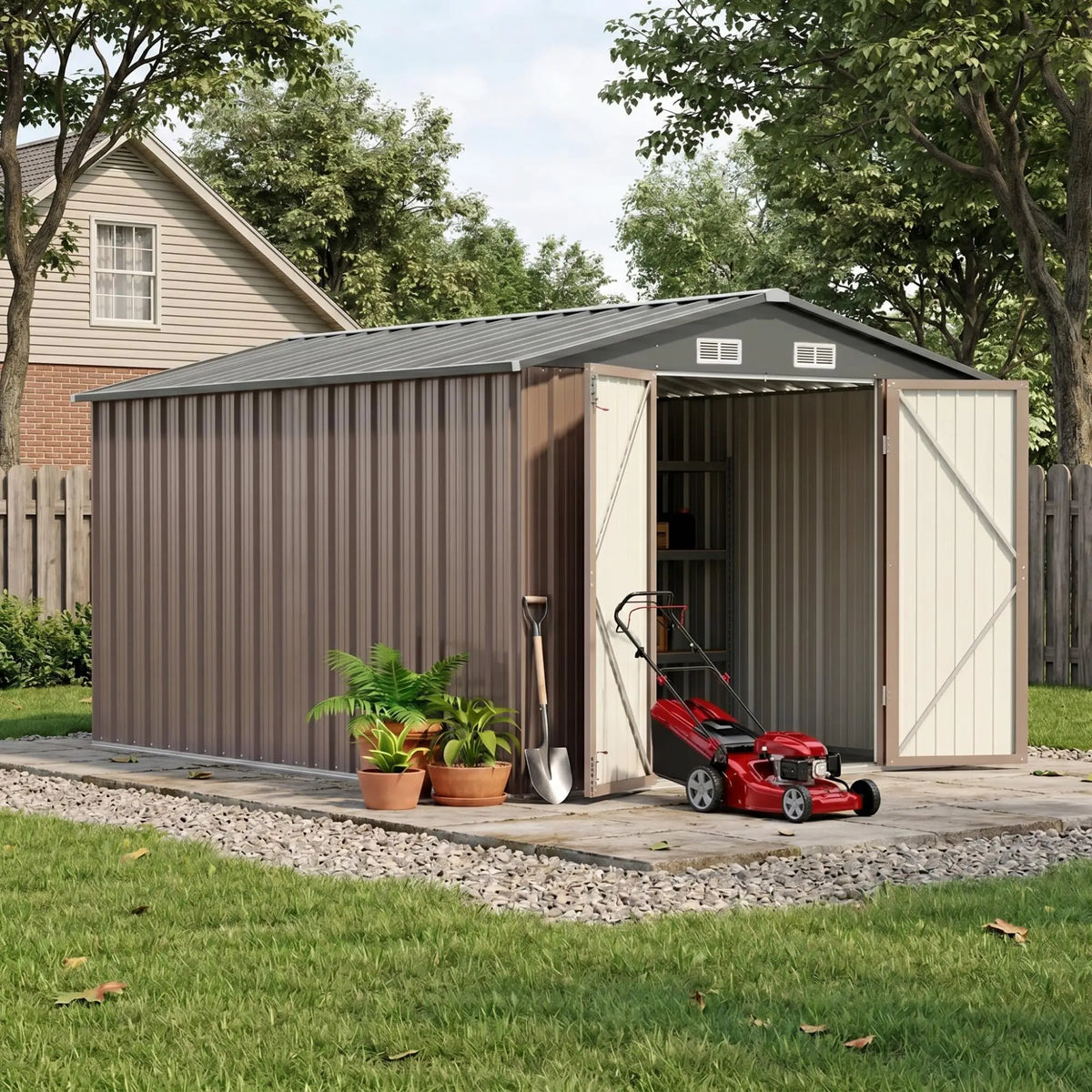 Devoko Metal Outdoor Storage Shed With Lockable Sloping Roof