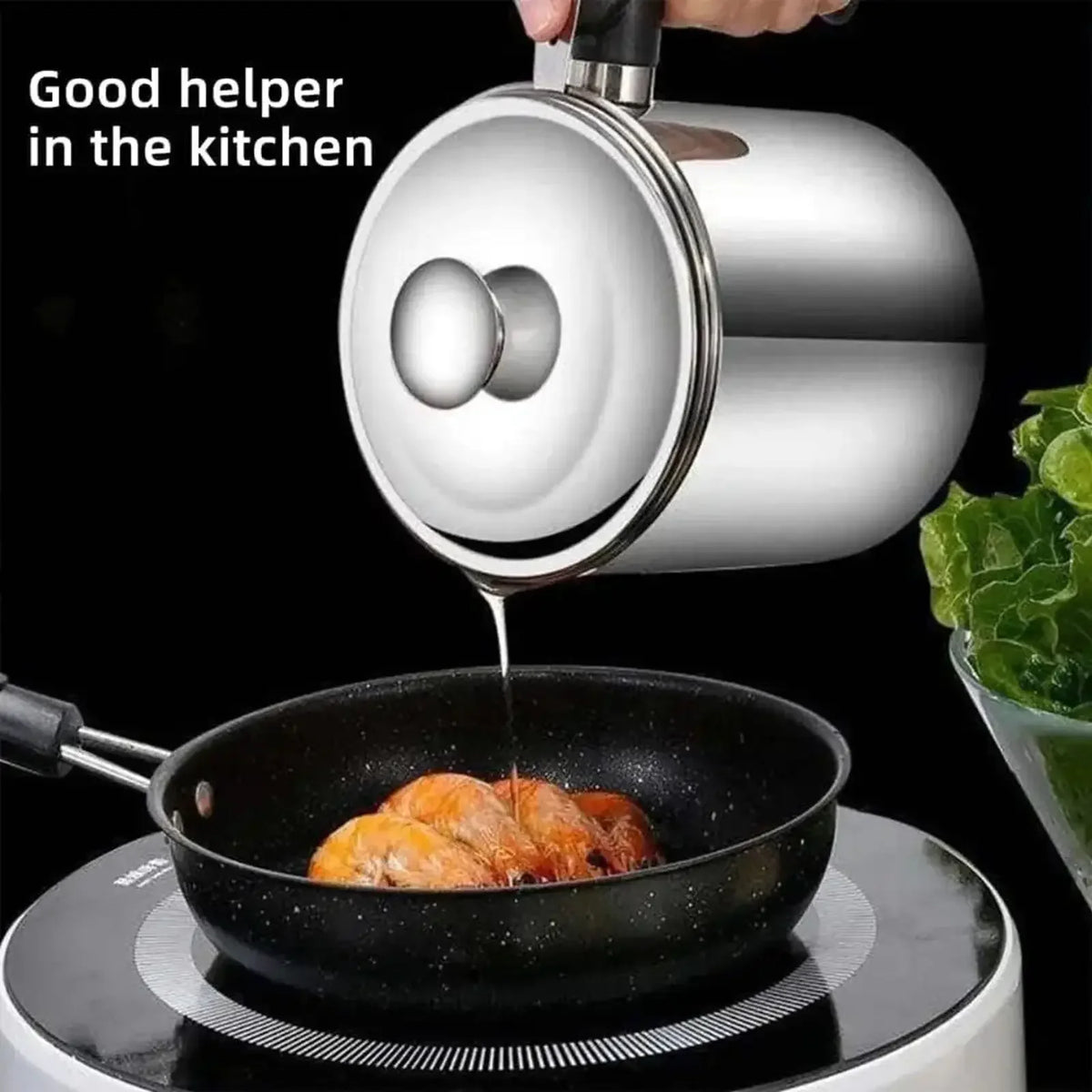 JXJX Stainless Steel Kitchen Oil Pot With Strainer Tray