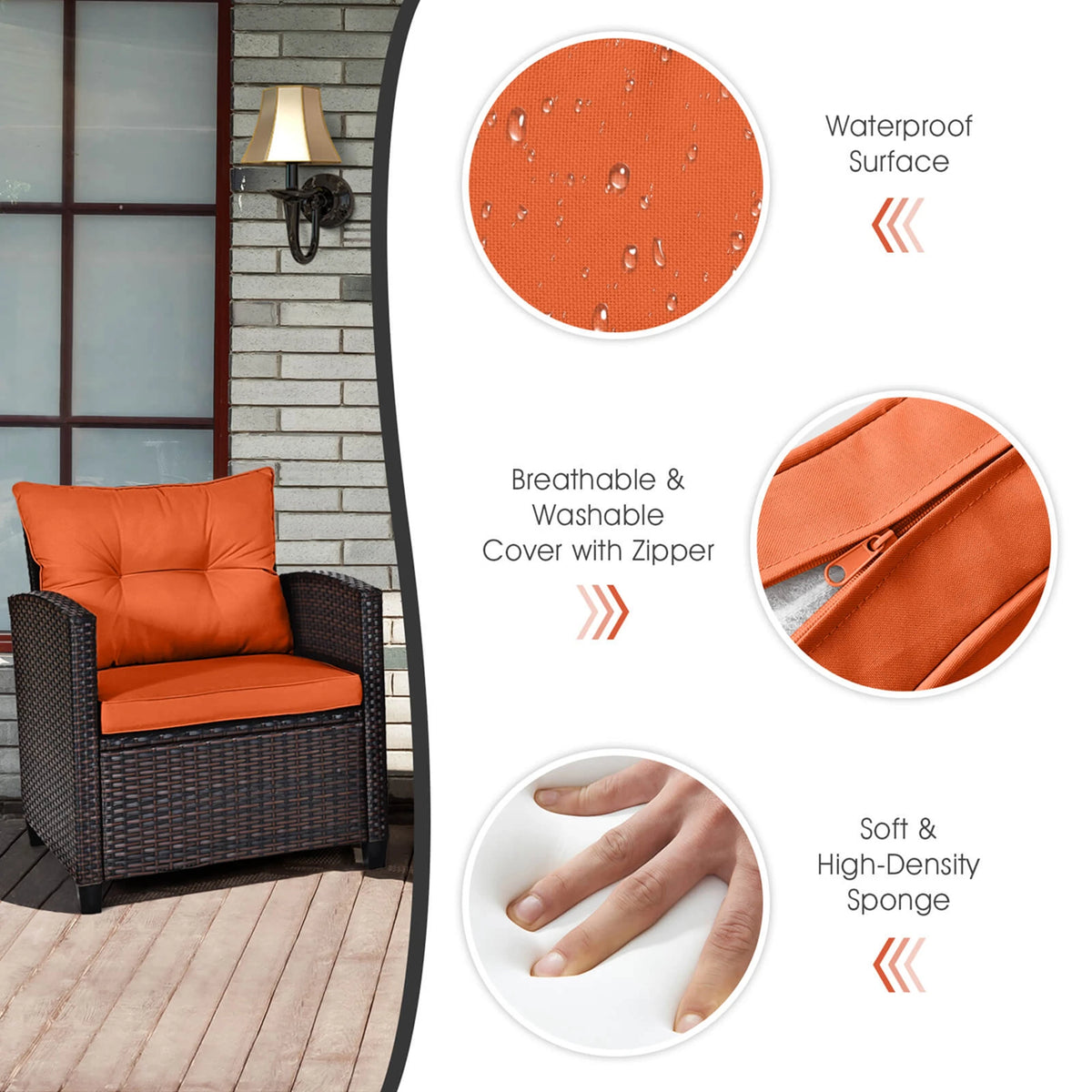 Homasis Outdoor Patio Rattan Furniture Conversation Set With Cushions