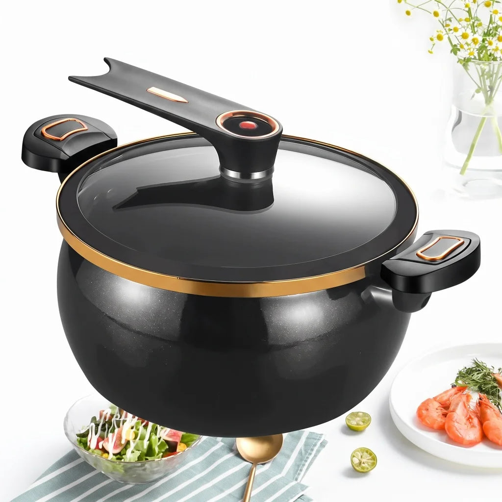 Micro Pressure Cast Iron Stock Pot With Glass Cover