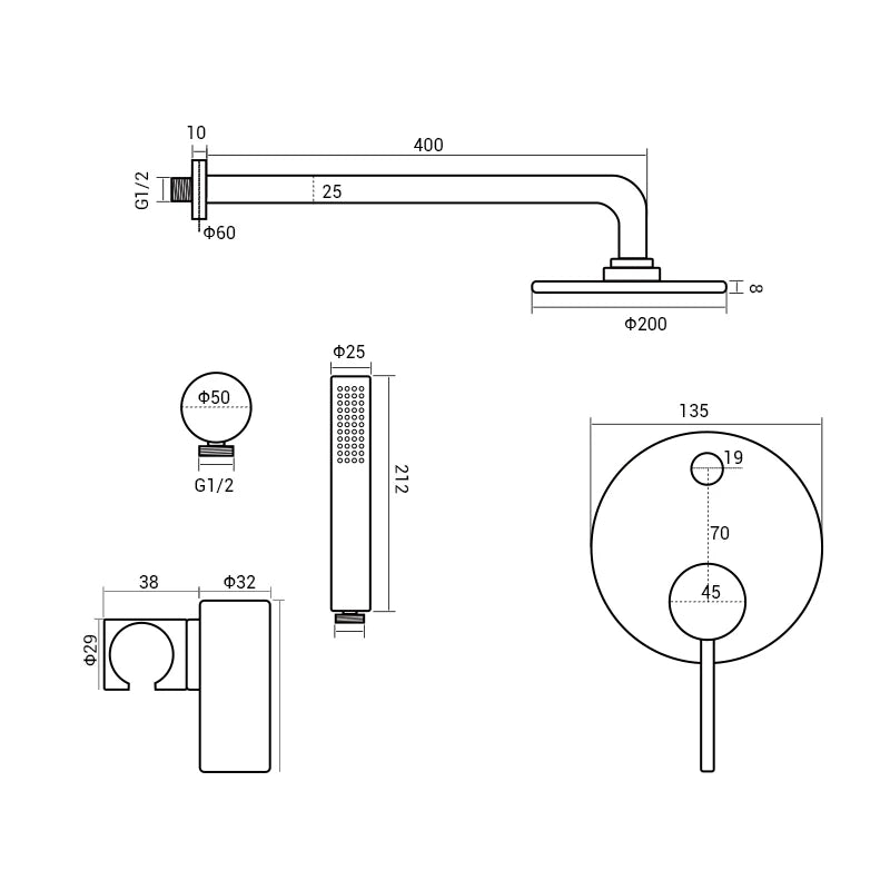 Bagnolux Wall Mounted Shower System With Rainfall Bathroom Faucet