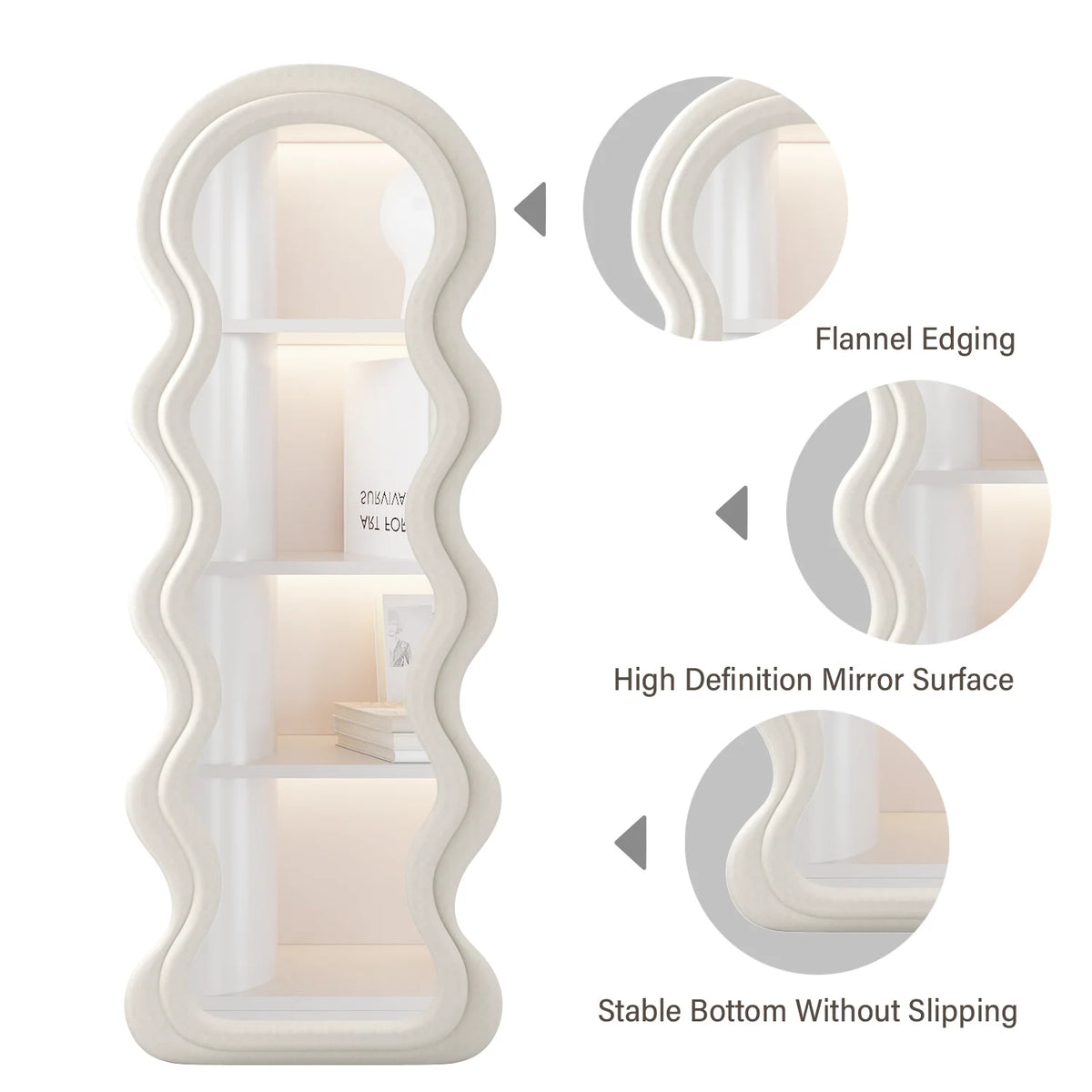 Irregular Wavy Full Length Floor Mirror With Wooden Frame