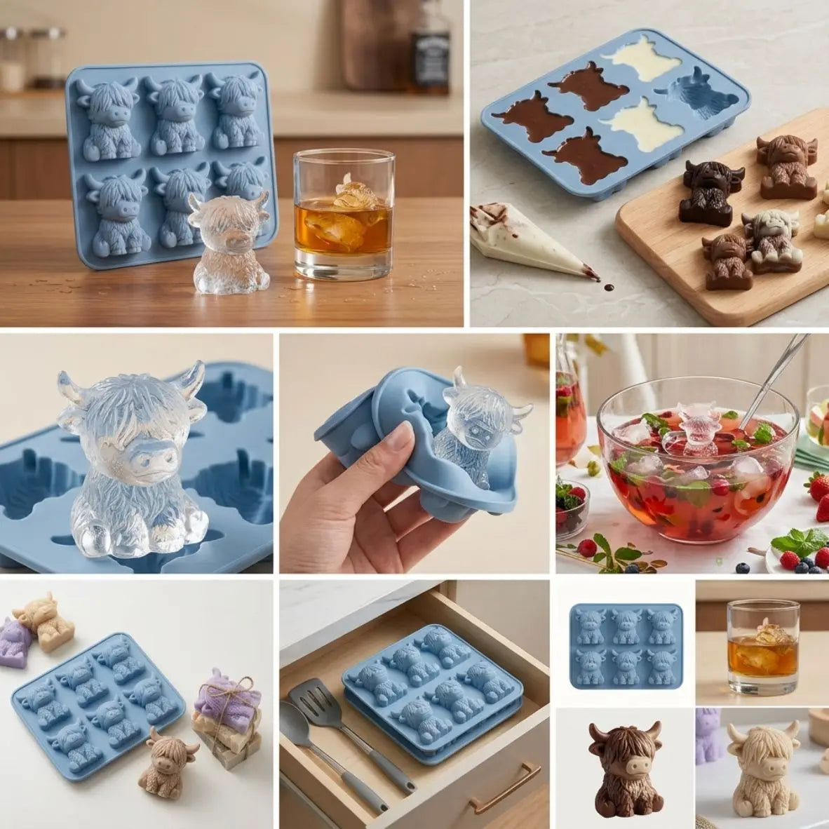 Highland Cow Silicone Ice Cube Mold For Whiskey Cocktails
