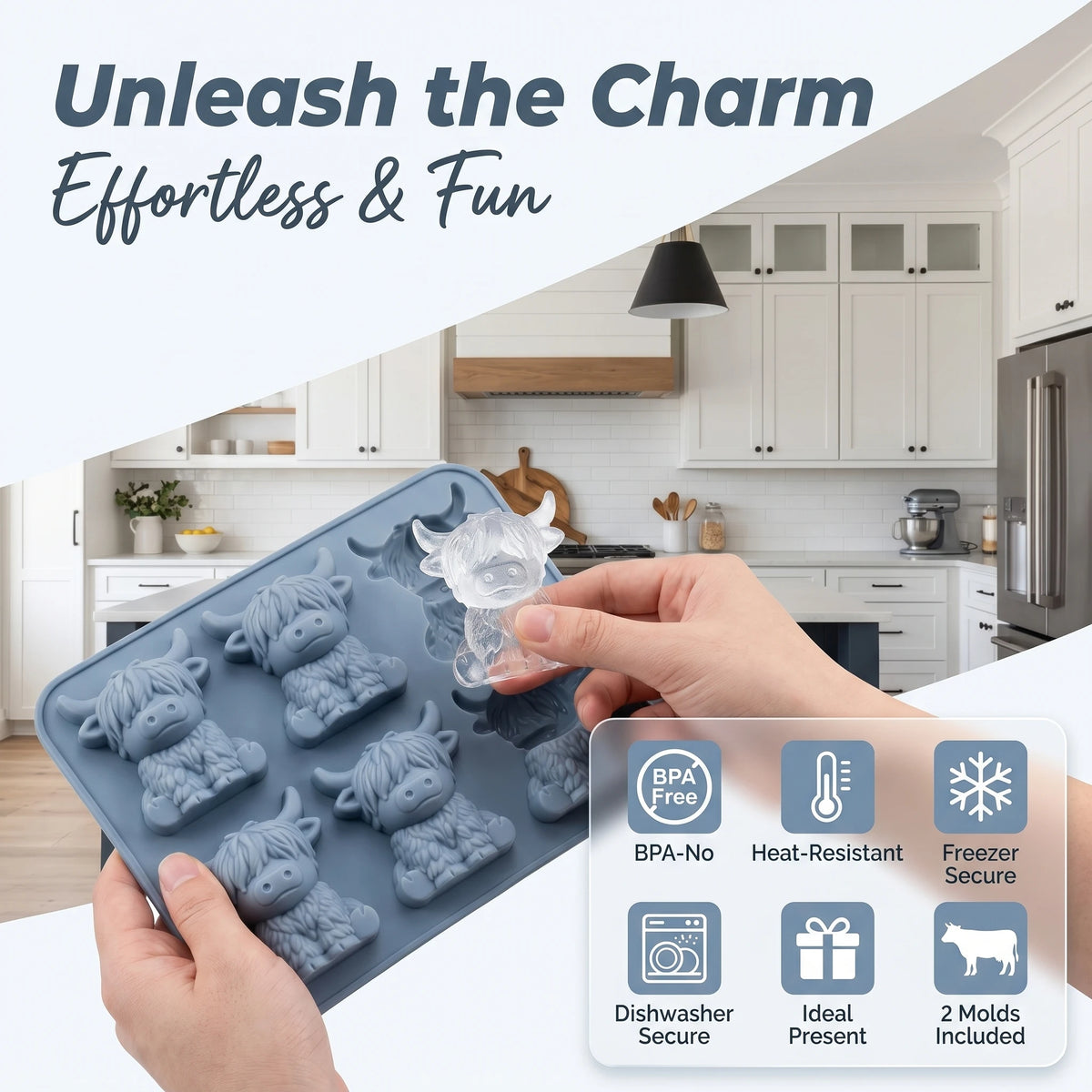Highland Cow Silicone Ice Cube Mold For Whiskey Cocktails