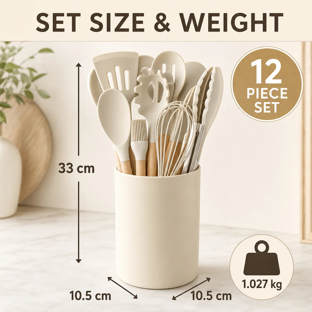 Heat Resistant Silicone Kitchen Utensils Set With Wooden Holder