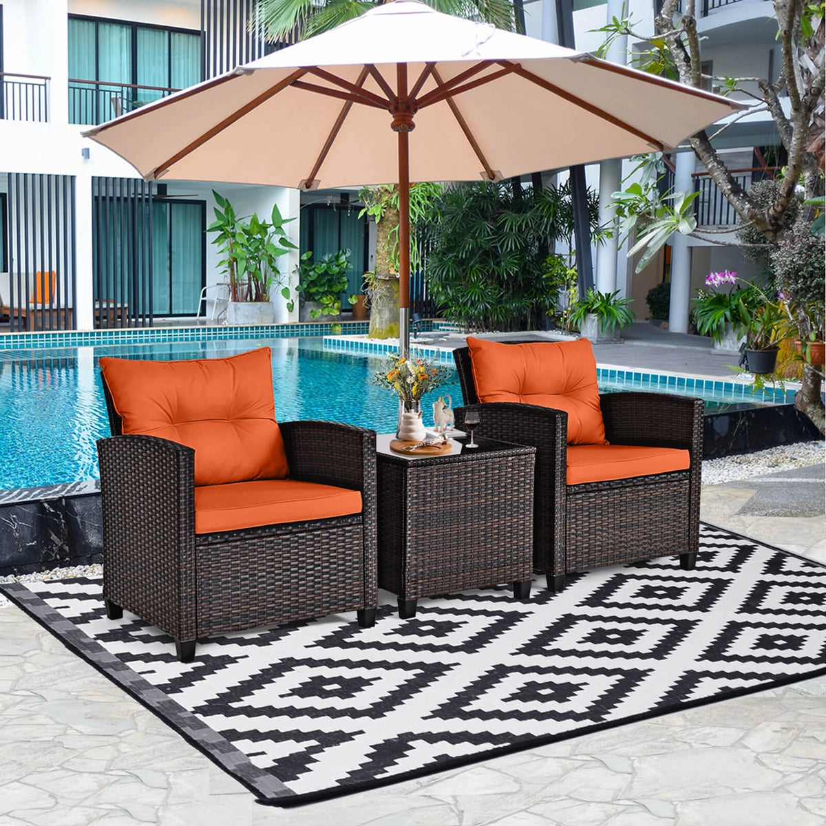 Homasis Outdoor Patio Rattan Furniture Conversation Set With Cushions