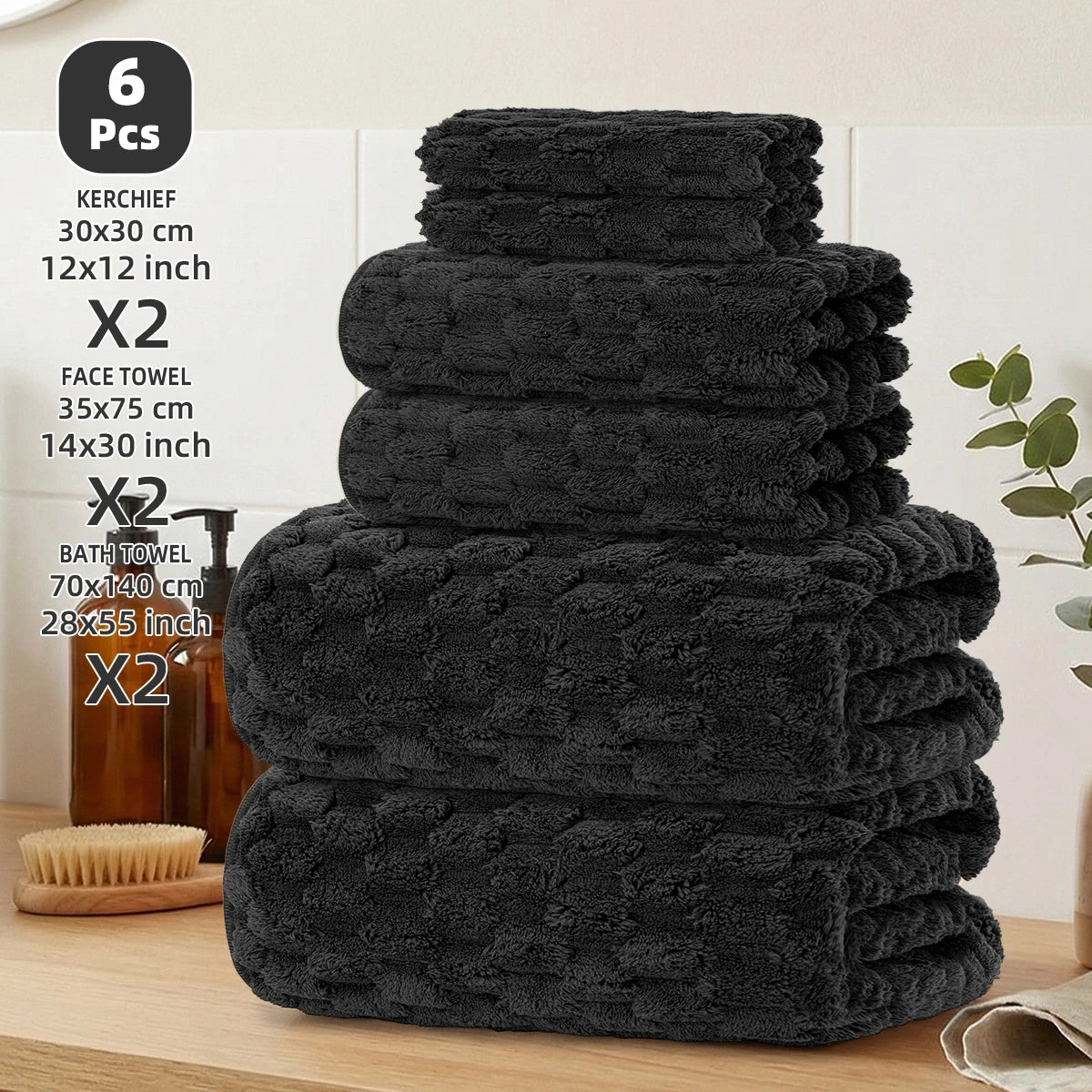 Luxury 6 Piece Velvet Bath Towel Set Soft Stain Resistant