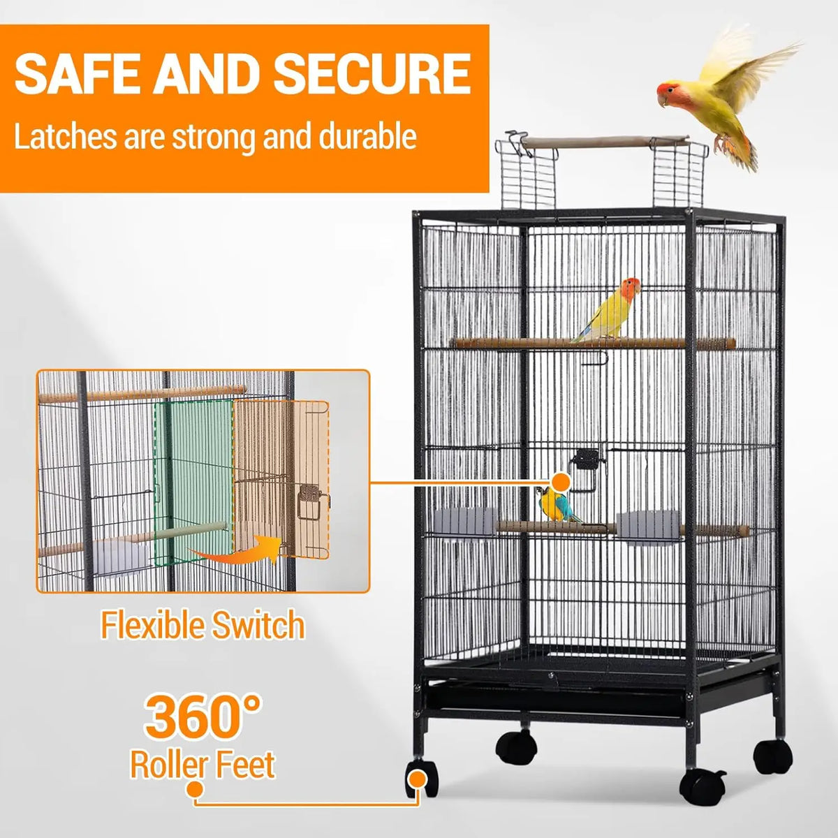 Studyset Stainless Steel Bird Cage Rolling Stand Slide Out Tray