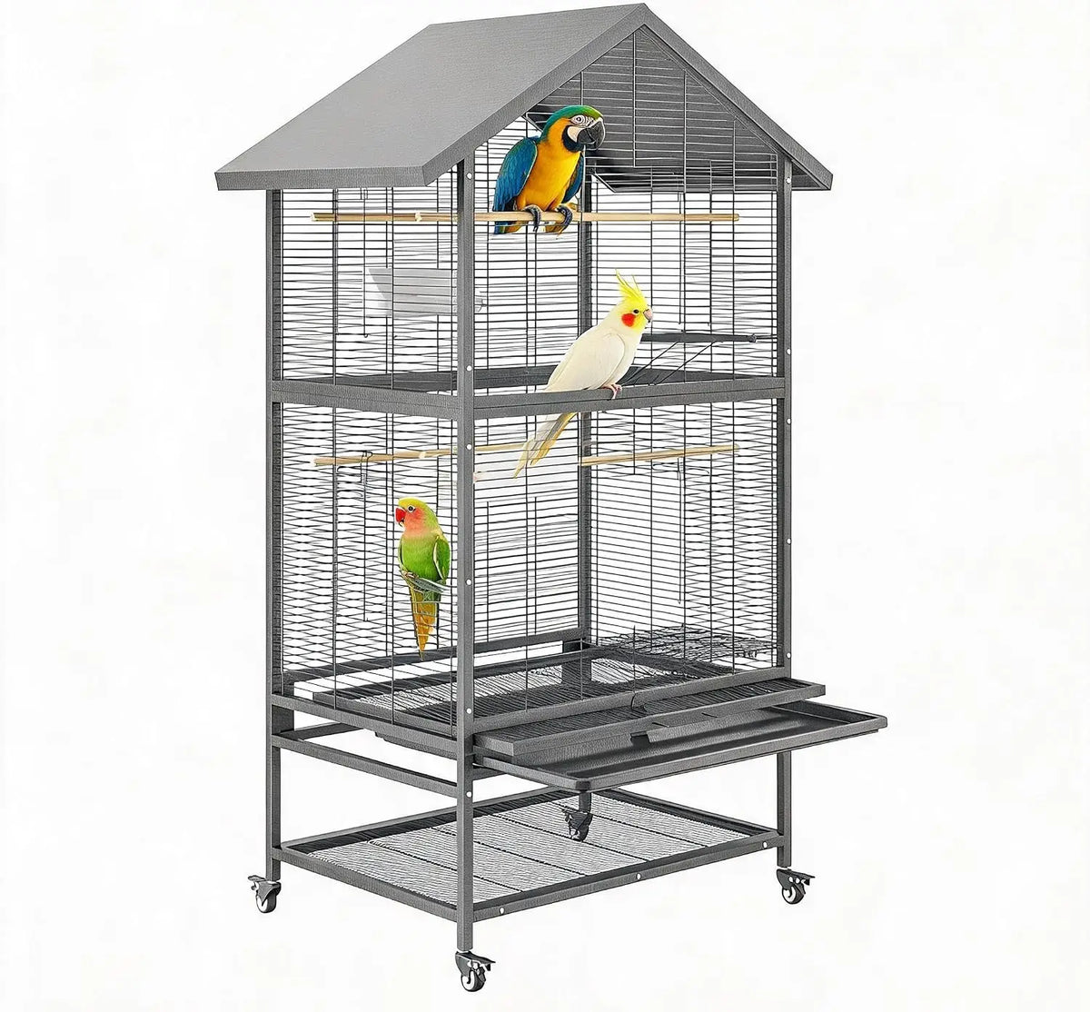 Wrought Iron Bird Cage With Rolling Stand And Perches