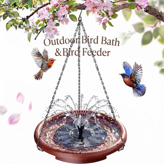 Hanging Solar Bird Bath Feeder With Fountain For Garden