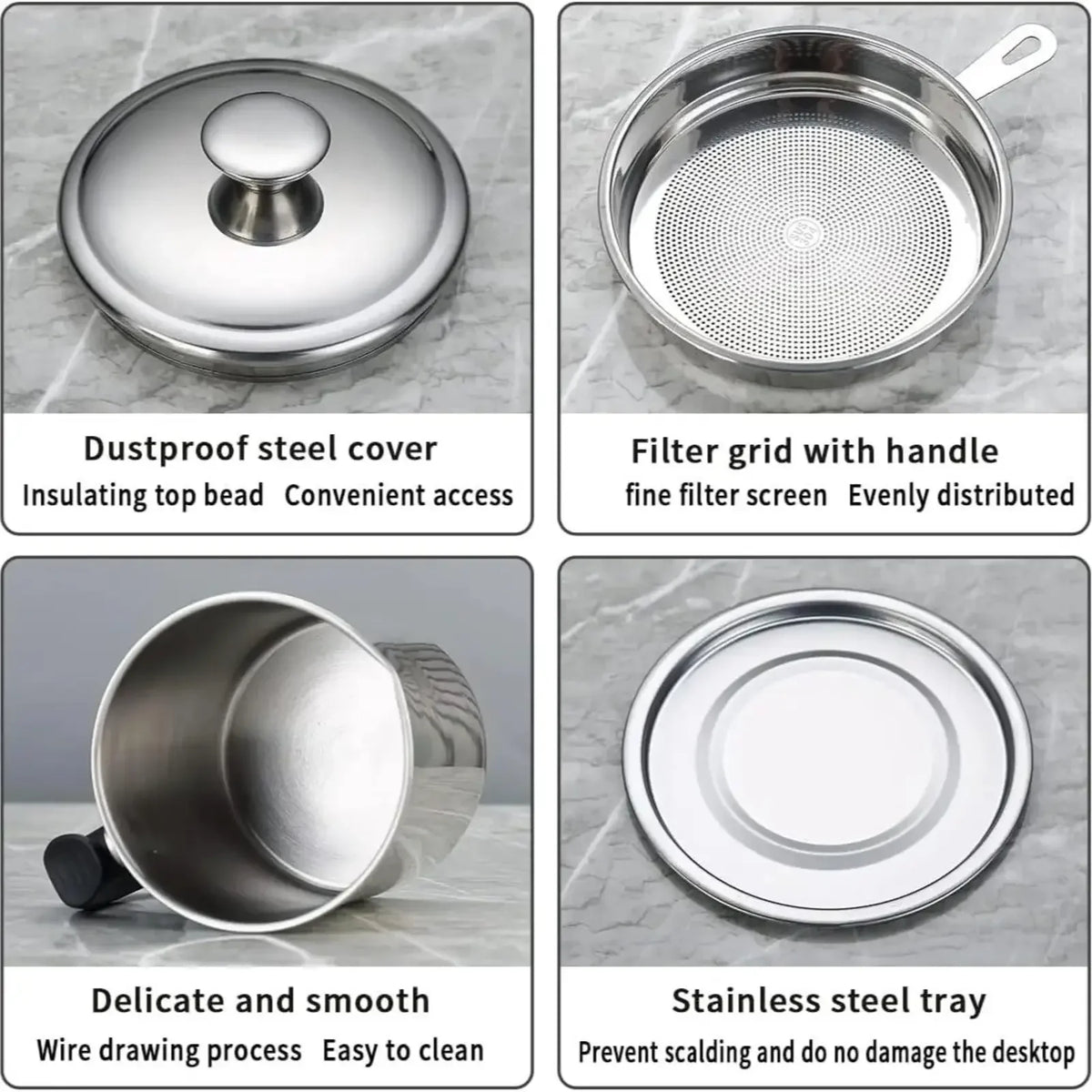 JXJX Stainless Steel Kitchen Oil Pot With Strainer Tray
