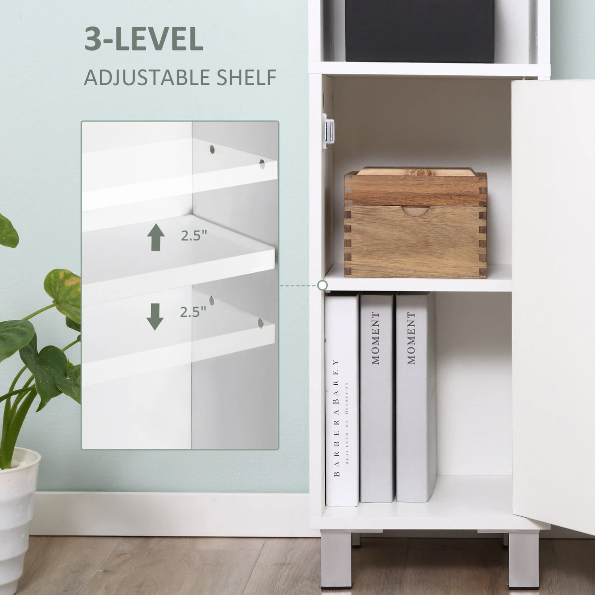 Kleankin Tall Bathroom Storage Cabinet With Mirror And Adjustable Shelves