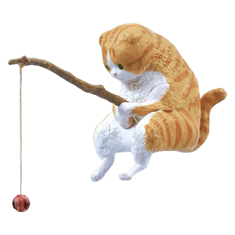 Sikiwind Cute Fishing Cat Figurine Sitting Cat Ornament Aquarium