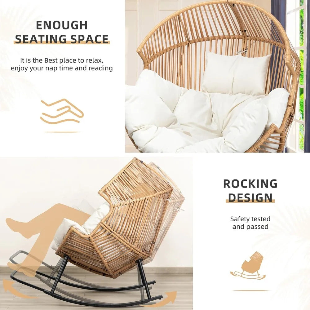 Outdoor Rattan Wicker Egg Chair With Cushion For Patio Lounge