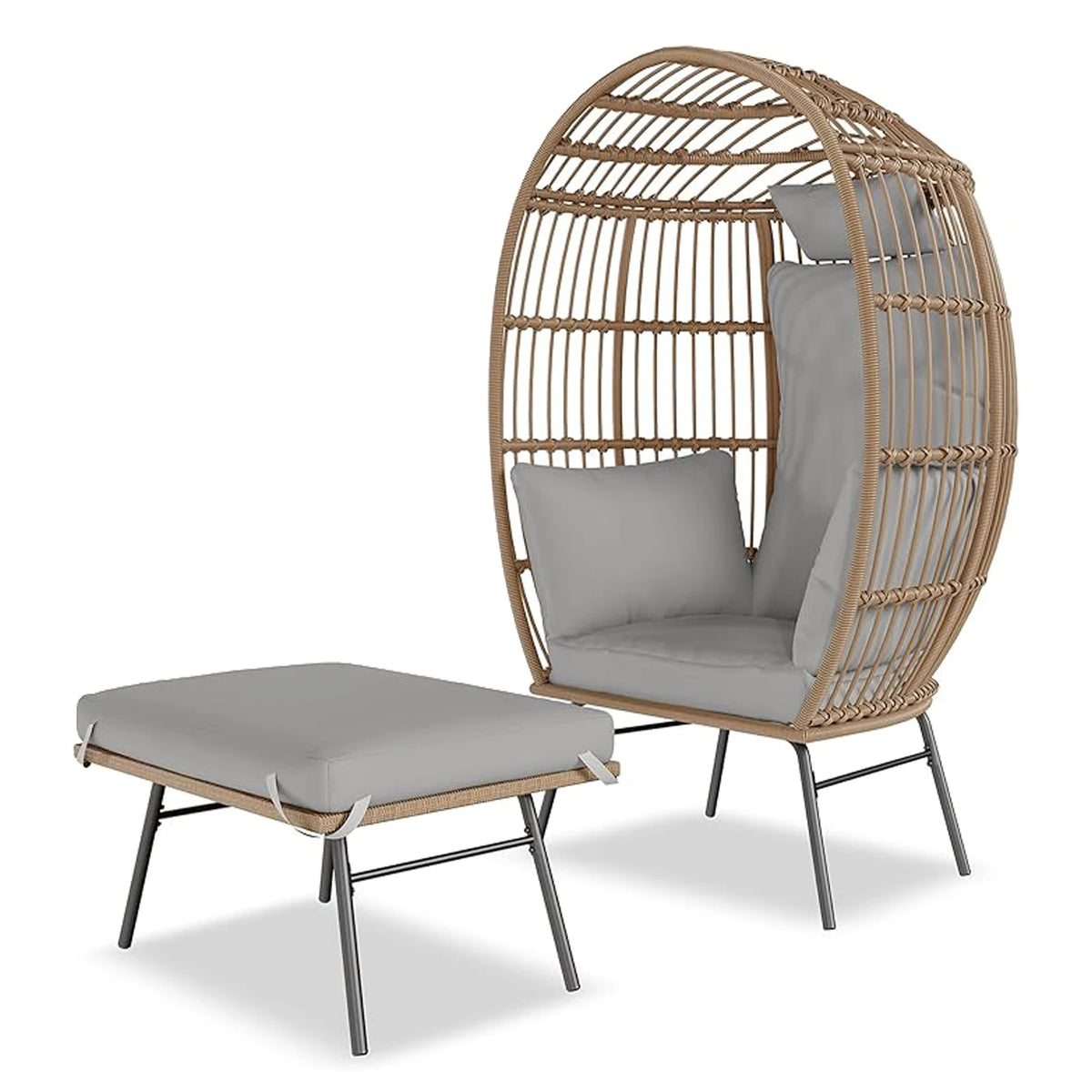 HiMiss Wicker Egg Chair With Ottoman For Outdoor Patio