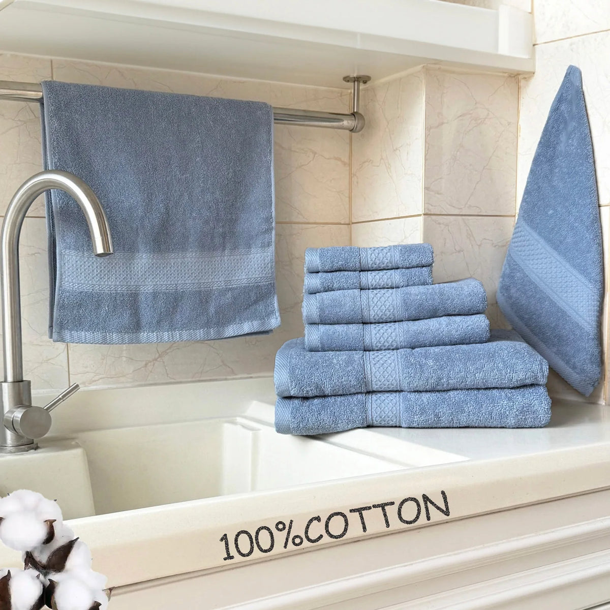 Premium Cotton Bath Towel Set Bathroom High Absorption Fast Drying