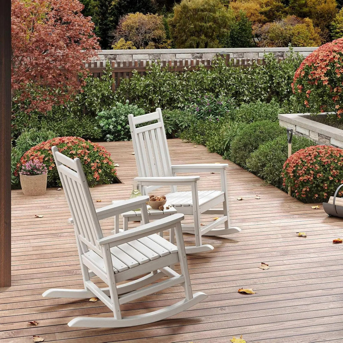 Twister HDPE Outdoor Patio Rocking Chair Set With Table