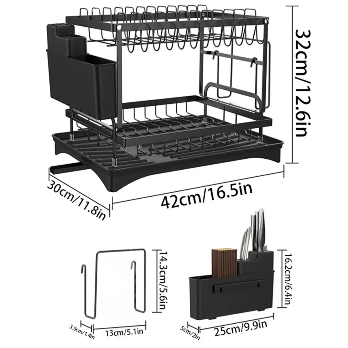 Countertop Dish Drying Rack With Automatic Drain And Cup Holder
