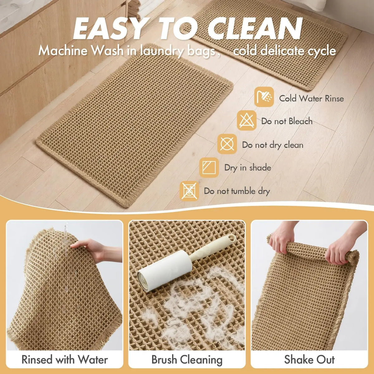 Waffle Bath Rugs Set Of 2 Non Slip Washable Mats For Bathroom