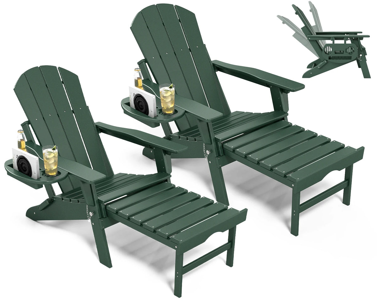 FOOWIN Adjustable HDPE Adirondack Chair With Retractable Ottoman