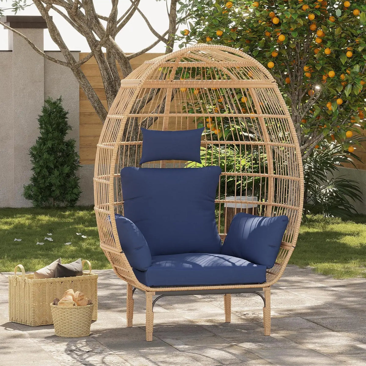 HiMISS Wicker Egg Chair Outdoor Patio Lounger With Cushions