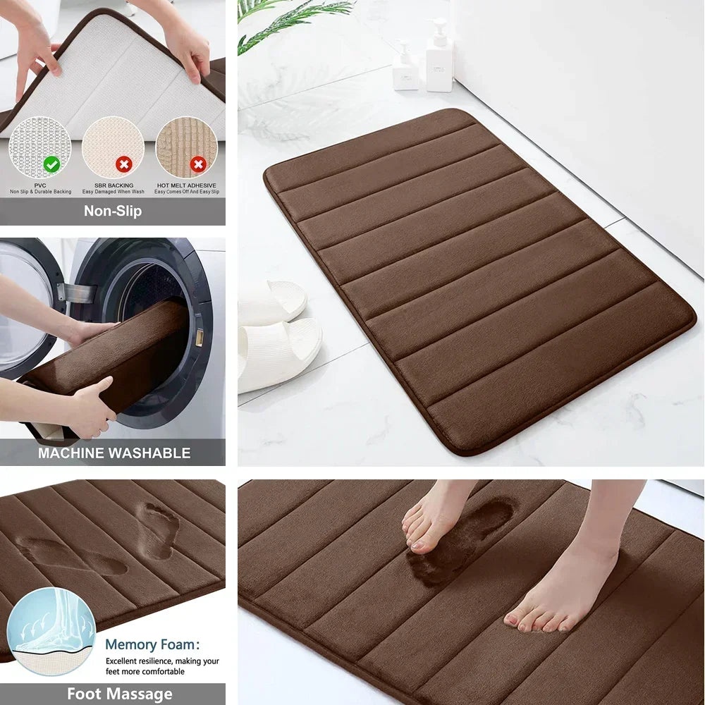 Memory Foam Bath Mat Non Slip Ultra Absorbent Cotton Rug Machine Washable