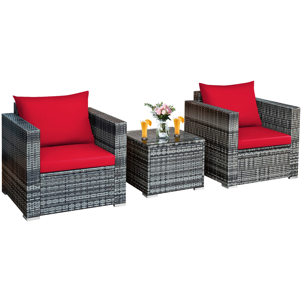 HOMASIS Outdoor Rattan Furniture Patio Bistro Set Cushioned Chairs