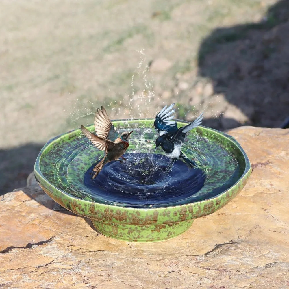 JYJJ Ceramic Solar Bird Bath Fountain Outdoor Garden Water Feature