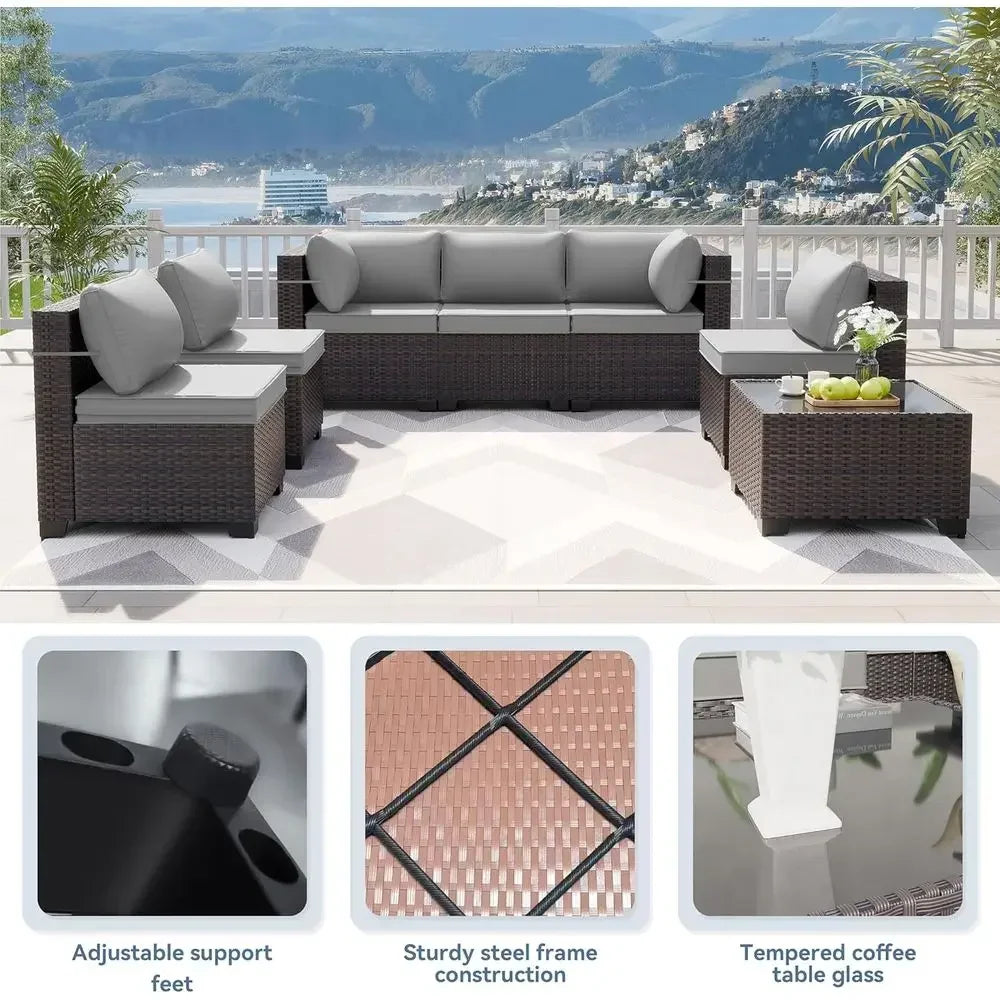 Outdoor Patio Rattan Wicker Swivel Rocking Sectional Sofa Set
