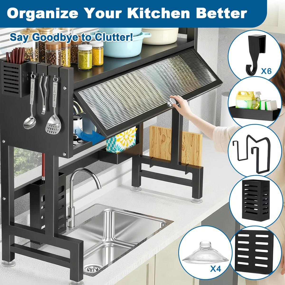 Heavy Duty Auto Draining Kitchen Sink Dish Drying Rack Organizer