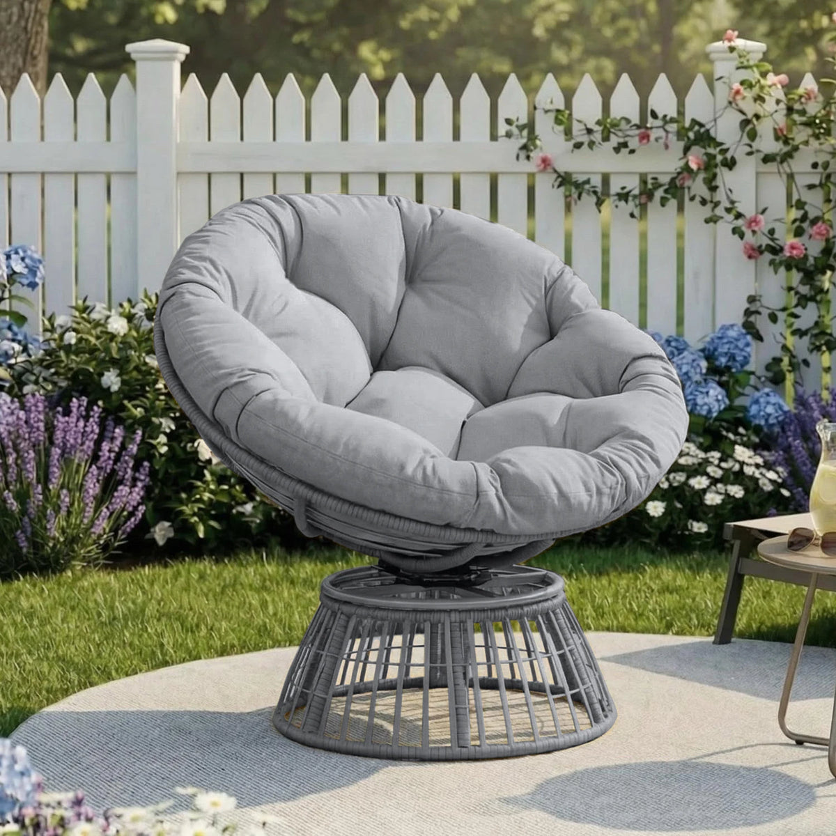 Avenvista Swivel Papasan Chair Outdoor Wicker Rattan Comfort