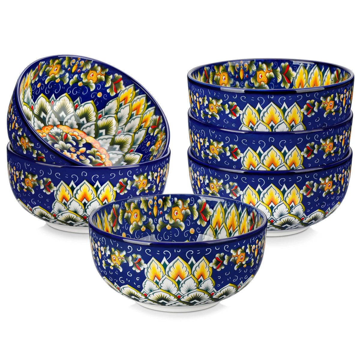 MALACASA Ceramic Cereal Bowls Set Bohemian Style For Salad Pasta