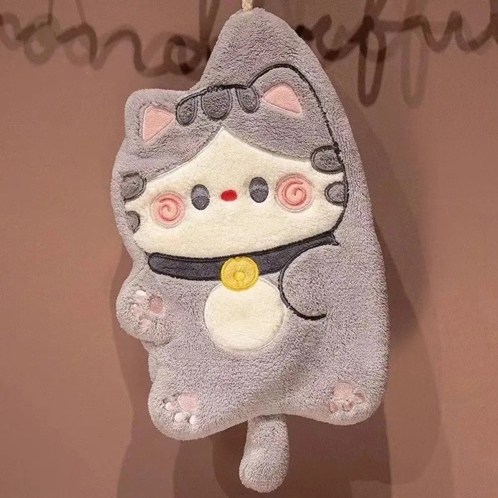 Cute Cat Cotton Hand Towel Quick Dry Bathroom Kitchen Cleaning
