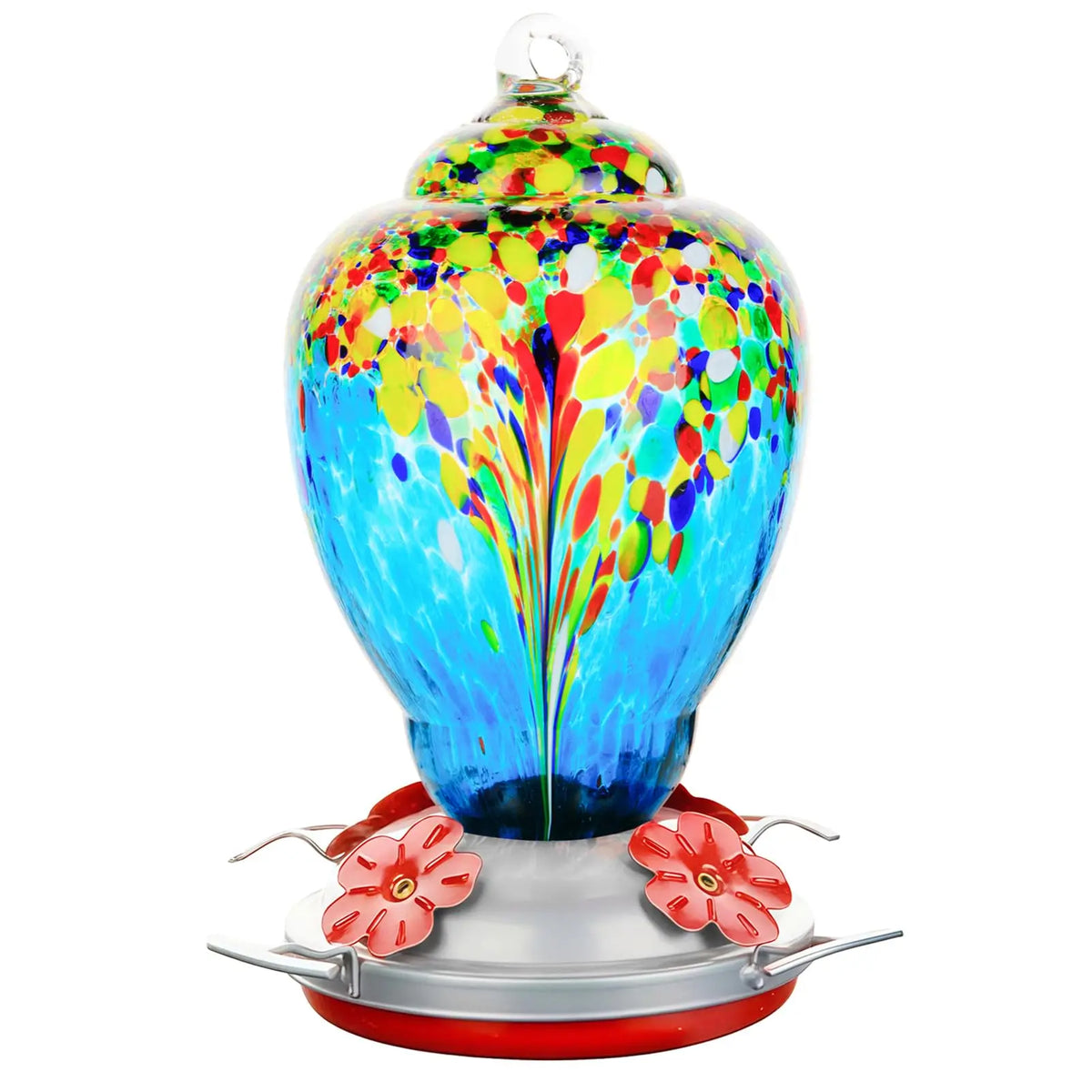 Hand Blown Glass Hummingbird Feeder With Ant Moat And Cleaning Brush