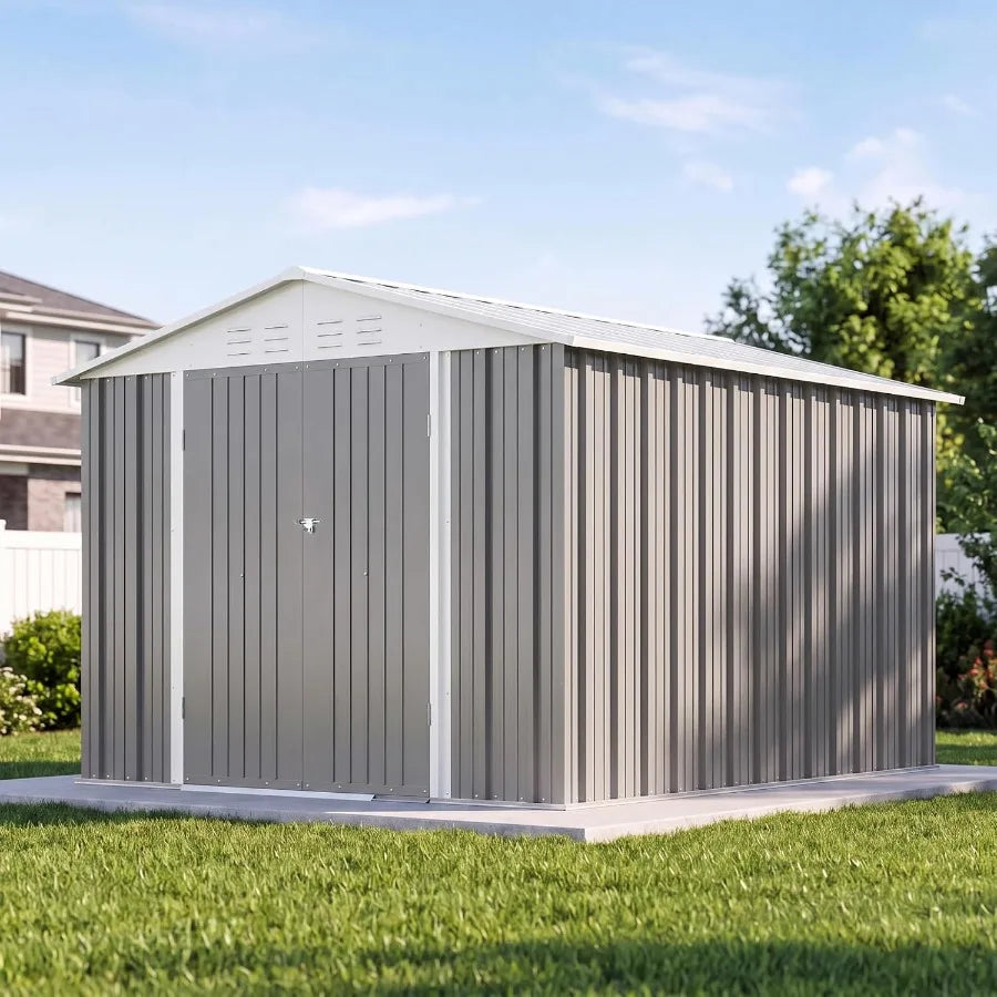 Devoko Metal Outdoor Storage Shed With Lockable Sloping Roof