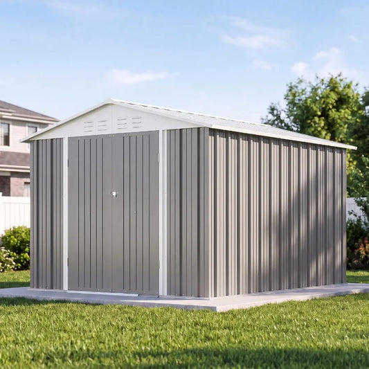 Devoko Metal Outdoor Storage Shed With Lockable Sloping Roof