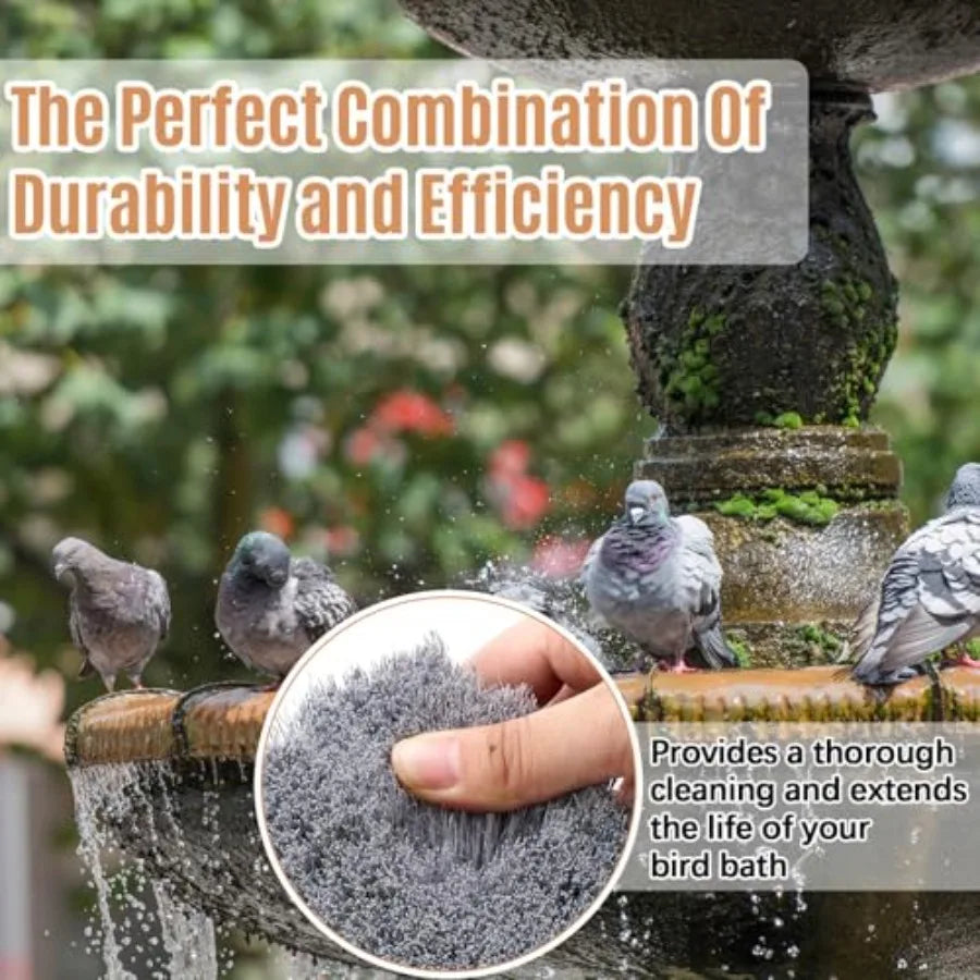 Durable Bird Bath Cleaning Brush With Stiff Bristled Plastic Handle