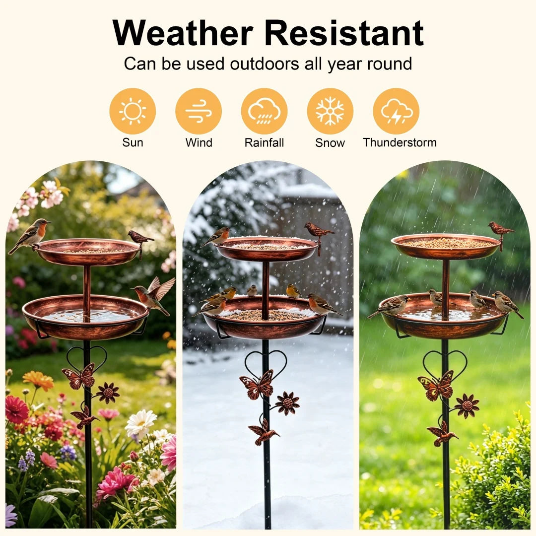 Freestanding Double Layer Bird Feeder And Birdbath Garden Stand