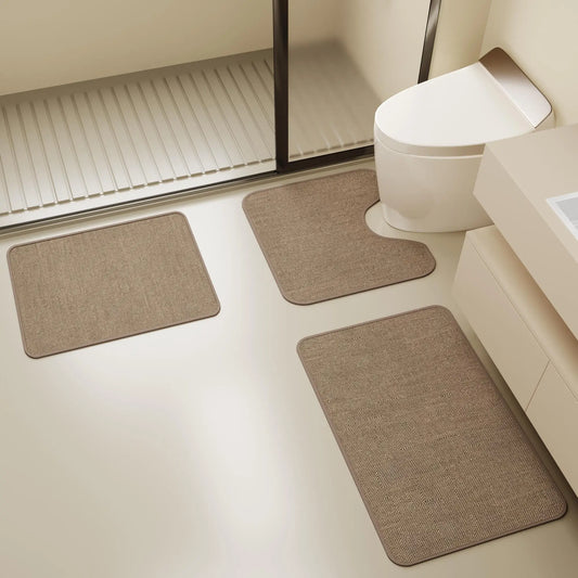 Quick Dry Absorbent Bathroom Mat Set With Non Slip Backing