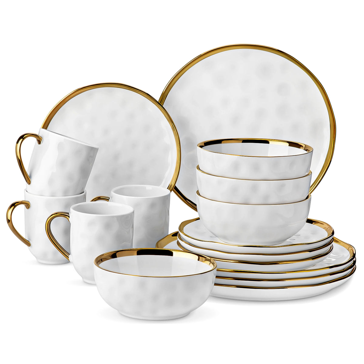 Malacasa Handmade Dinnerware Set With Gold Trim Ceramic Tableware